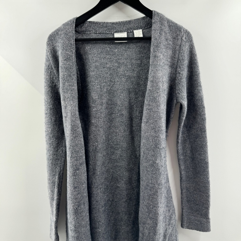 Moda International Long Grey Wrap Cardigan – Wool Blend, Tie Waist, Size Medium - Picture 4 of 7